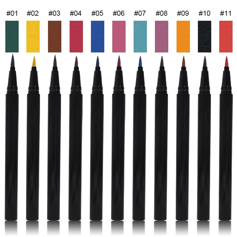 Waterproof Long Lasting Non Smudge Eyeliner Pencil Fluorescent Colored Liquid Kajal Eyeliner without LOGO 23 Colors Black 3g