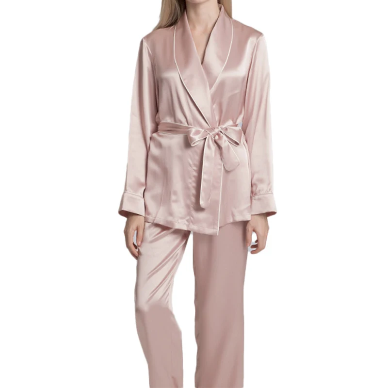 Wholesale Full Length Silk Pyjamas Set Silk Long Sleeve V Neck Women Pajama