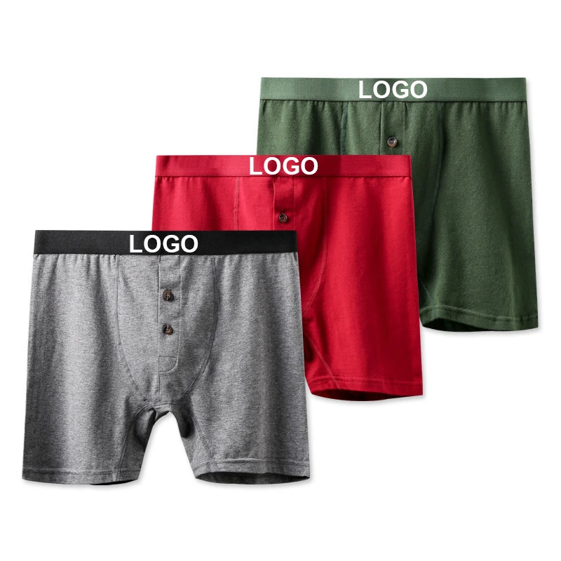 Customize Brand Cotton Sexys Plus Size Mens Underwear Boxers Briefs with Buttons