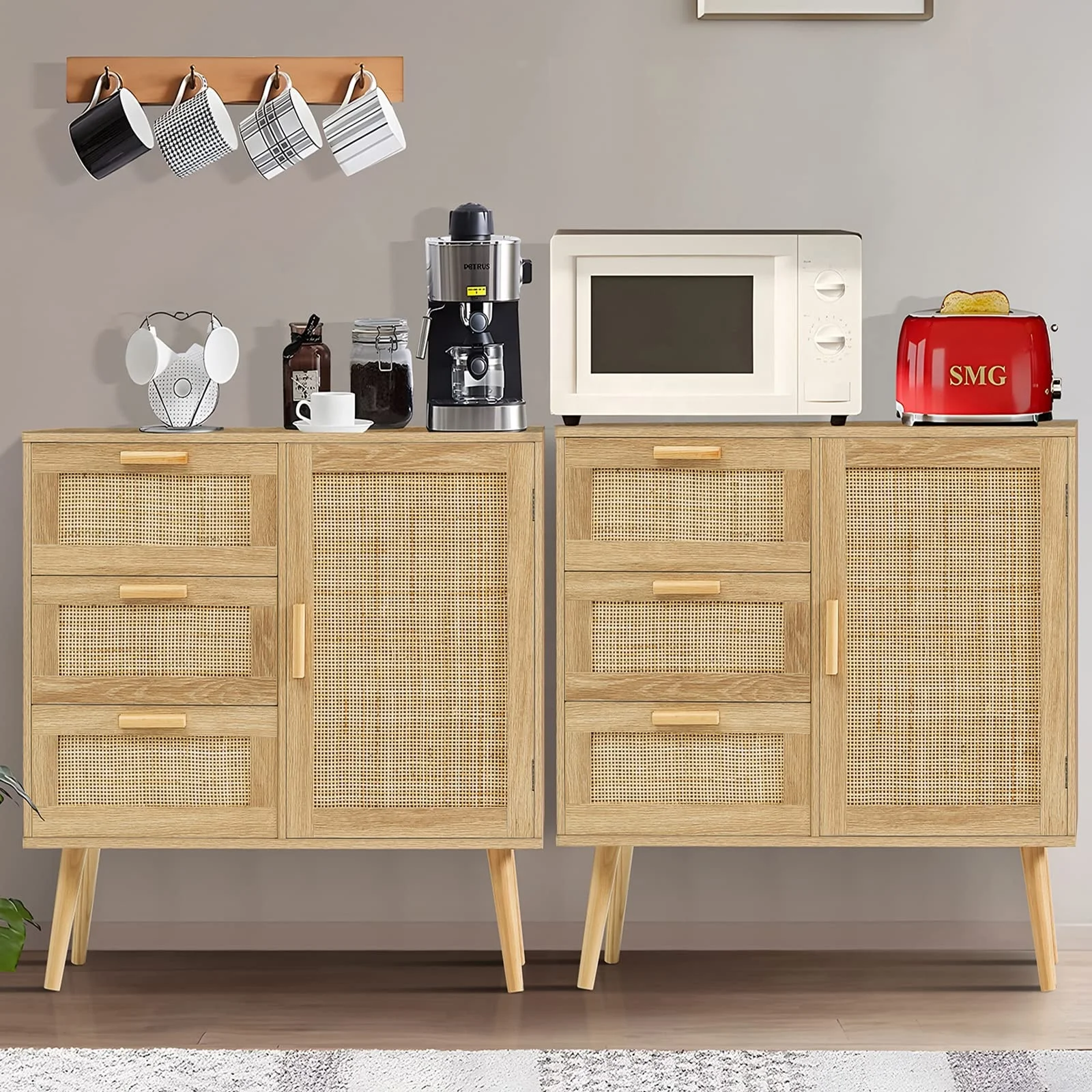 Modern Bedroom Living Room Drawer Cabinets Rattan Wood Storage for Sale