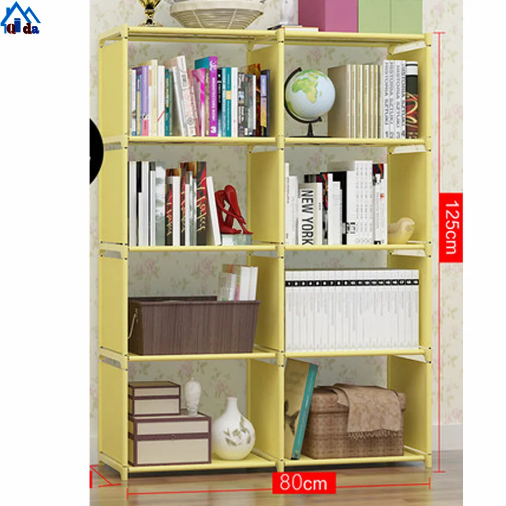 Diy PP Plastic Magic Bookcase 8 Cubes Corner Bookshelves Small White Cube Shelves Bookshelf