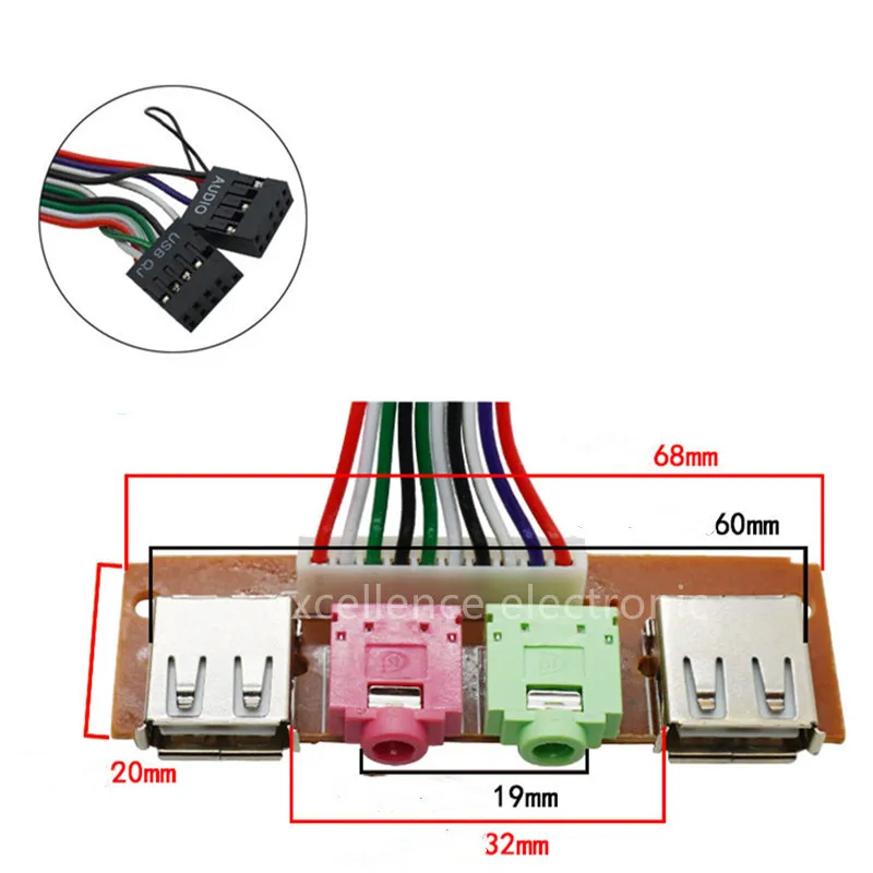 2 USB ПК компьютерный чехол 6 8/7 4/7 8 см Передняя панель аудио порт микрофон наушники кабели возле вход