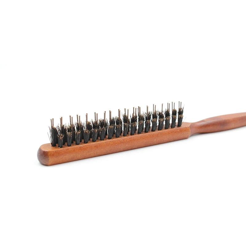 Eco-friendly Wood Nylon Bristle Fluffy Styling Brush 3 Rows Evening Makeup Brush Rat Tail Comb Scalp Massager Hairdressing Brush