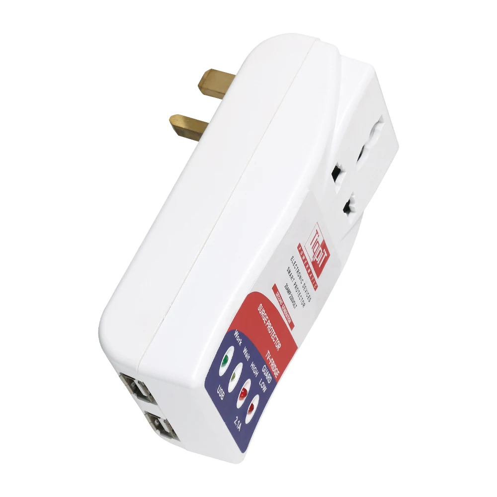 1004  UK Plug 2 USB Single Phase Surge Safe Guard Voltage Protector for Refrigerator 110v surge protector