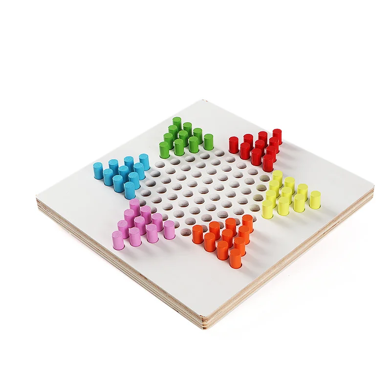 wholesale High Quality Wooden Chinese Checkers board game Multi colored pieces Wood Travel Game Box Checkers Game