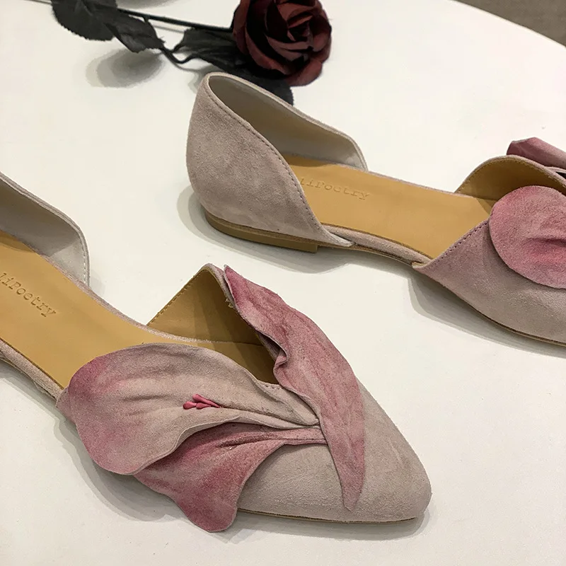 Genuine Suede leather Ladies floral boat Ladle Shoes Soft flower lambskin ballet flats women Mocassin Shoe wholesale Factory
