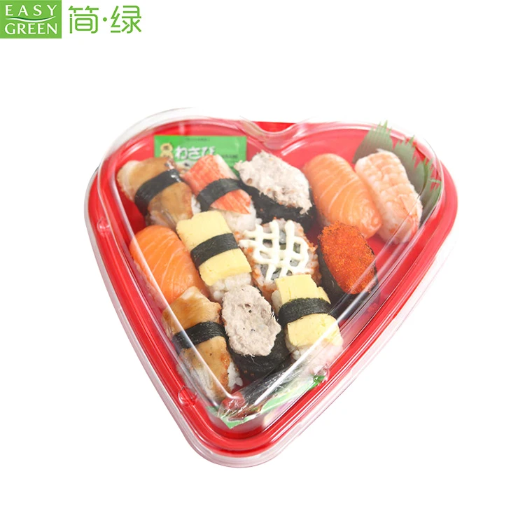 EG Heart Shaped PET Disposable Sushi Set Plate Plastic Trays for Food Tray Disposable 100sets