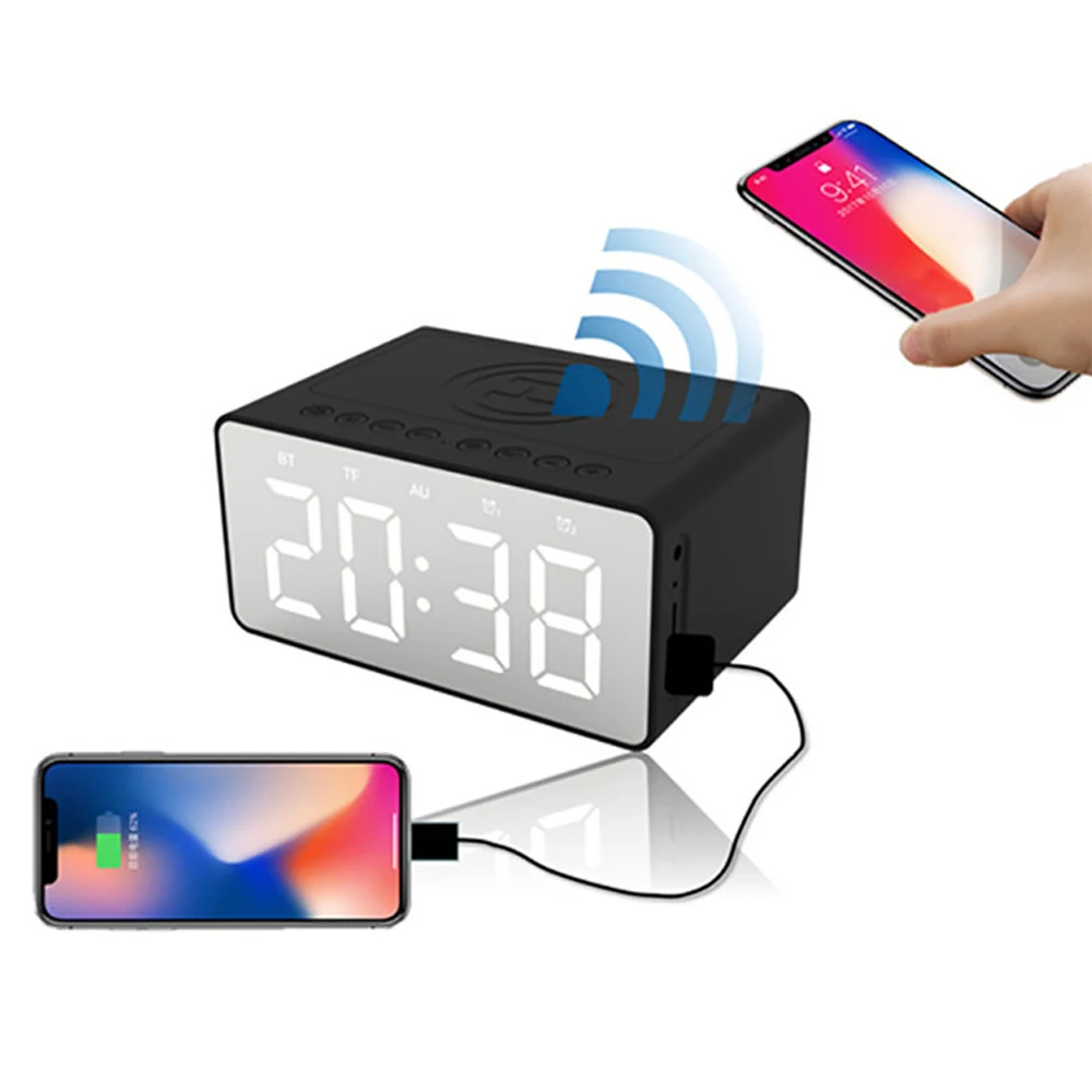 New Arrivals Phone Wireless Charger LED Digital Alarm Clock Blue tooth Stereo Speaker BT5.0 Version
