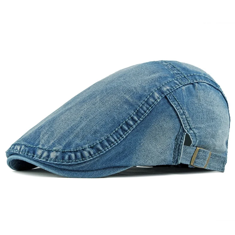 Stock 4 Colours Unisex Washed Denim Newsboy Hats Flat Ivy Gatsby Cabbie Driving Berets Hat Cotton Dad Cap for Men Women