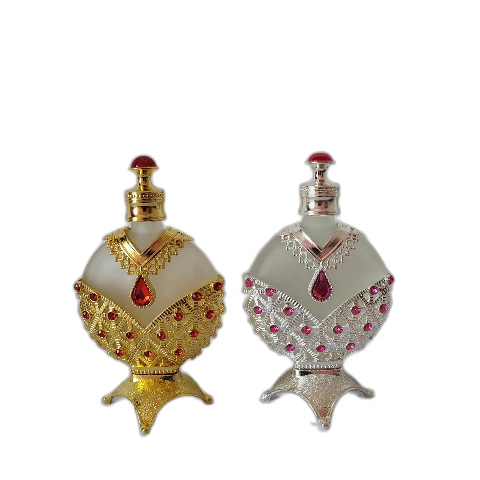 High Quality 10ml 15ml 30ml Glass Bottle Metal Dubai Essence Vietnamese Arabic Essential Oil Empty Dropper Bottles