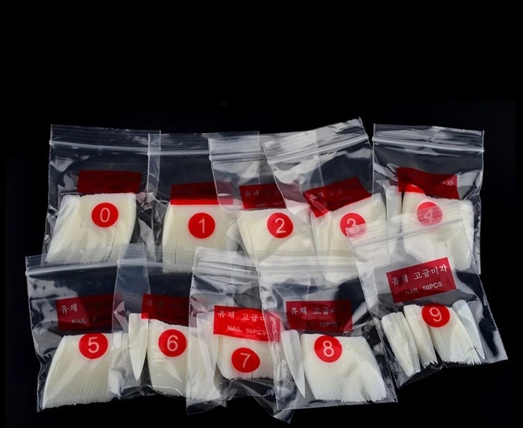 500 Pcs/Bag Acrylic Fake Nail Tips Clear Natural Half Cover False Nails Manicure 10 Sizes for Salons DIY