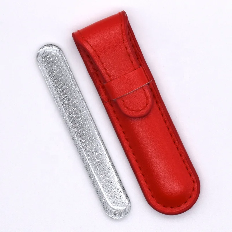 Factory direct silver glitter nano glass polished nail file with holster packaging