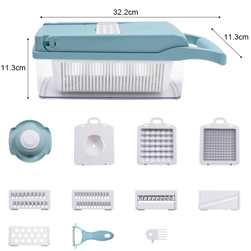 All in 1 - Vegetable Chopper With Container Cheese Grater Hand Crank Onion Mincer Vegetable Cutter, Dicer, Egg Slicer