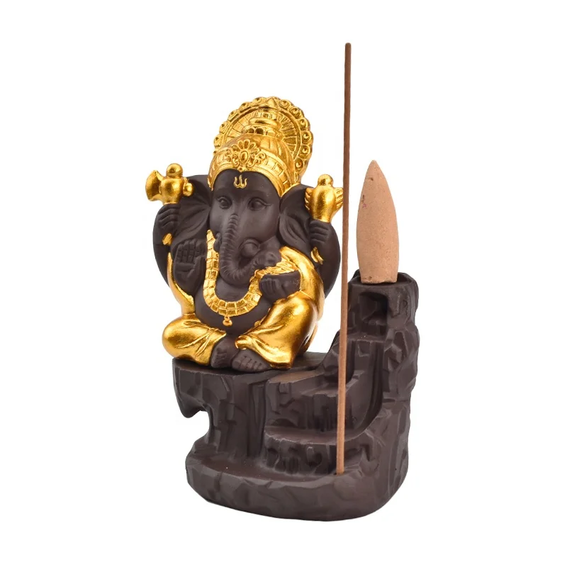 Elephant god Censer Holder Waterfall Flowing incense Cone Ganesha Ceramic Backflow Incense Burner