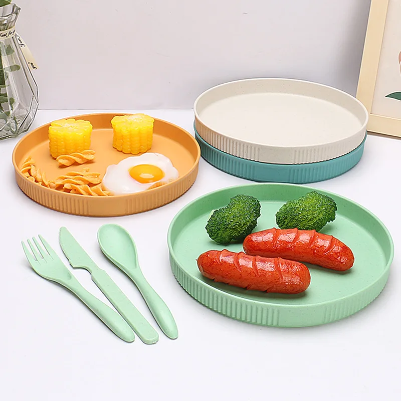 Hot sale fruit plate set 10 inch wheat straw restaurant plates sets dinnerware for camping