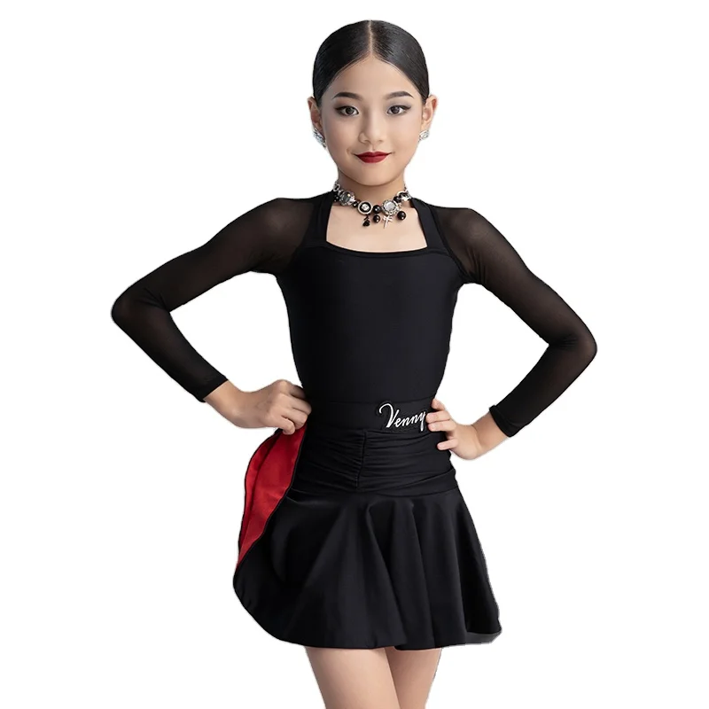Vennystyle Latin Dance Performance Wear Long-Sleeved Backless Design Split Body Training Uniform Art Exam Practice Uniform Dress
