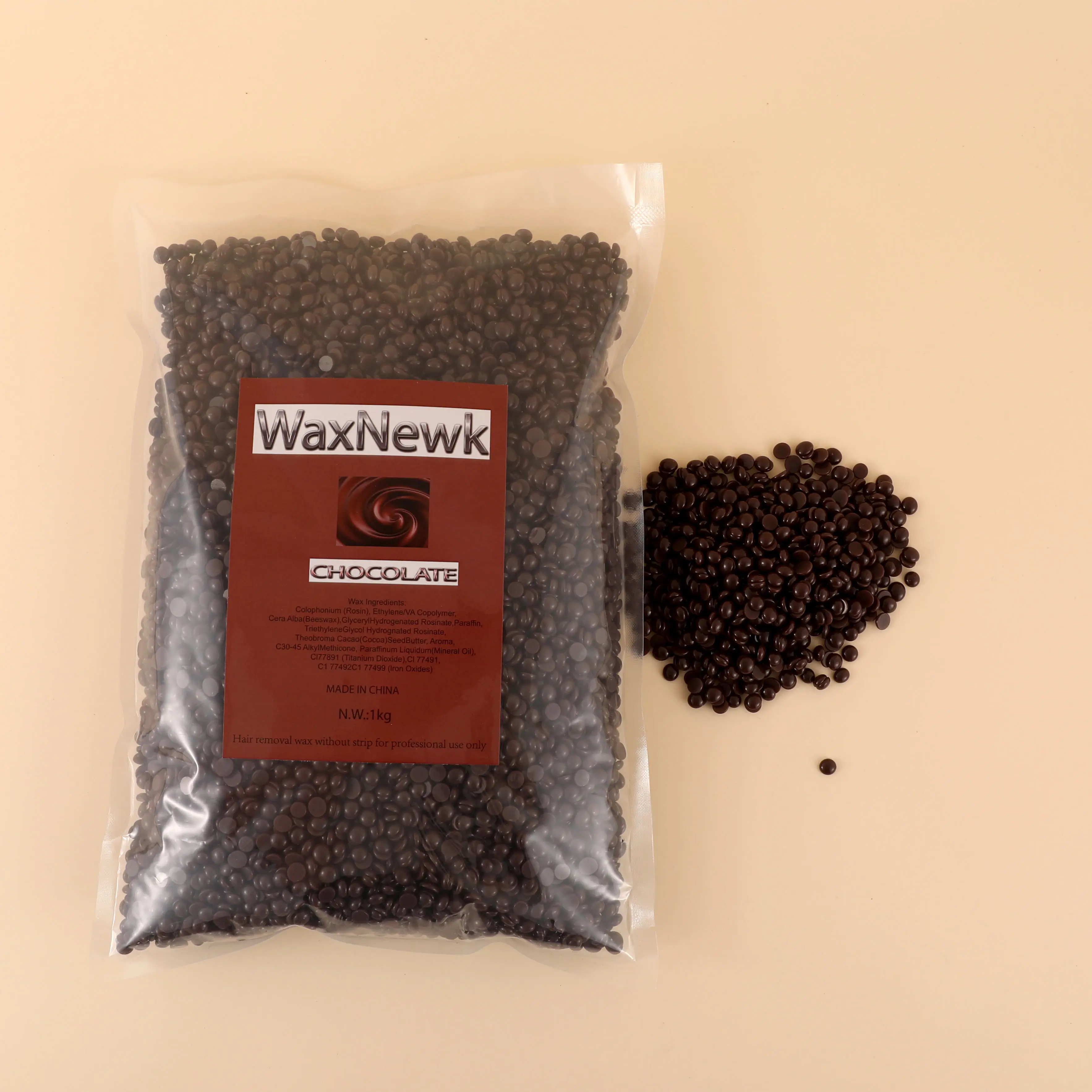 WaxNewK chocolate Private label 1KG 2.2LB Elastic depilatory dry fast hard Wax beans Body Hair Removal hot wax beans body wax