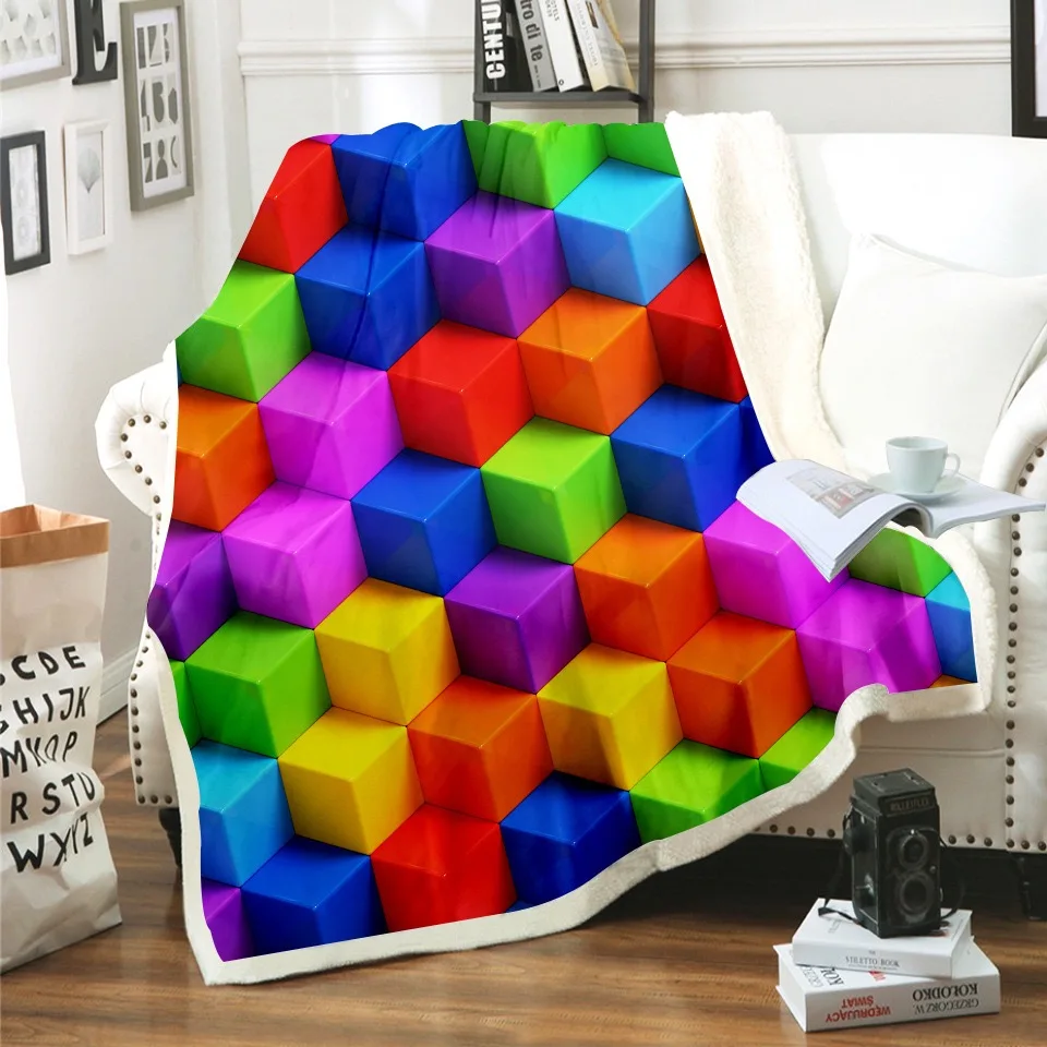 
2021 fashion design 3D printed 2 layer fleece and sherpa soft blanket 
