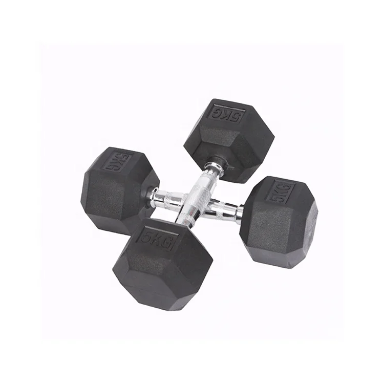 Professional commercial rubber coated hex dumbbells set