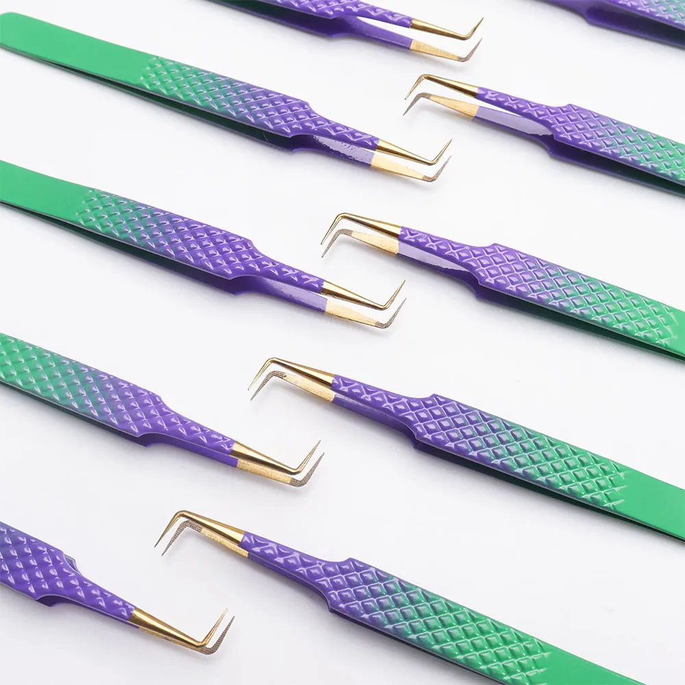 Diamond Grip Lash Tweezers Private Label Pink Stainless Steel Fiber Tip 45 90 Degrees Volume Tweezer For Eyelash Extension