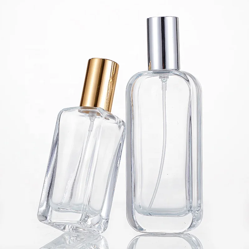 Empty luxury flat square spray perfume perfume bottle 30ml 50ml perfume glass bottle