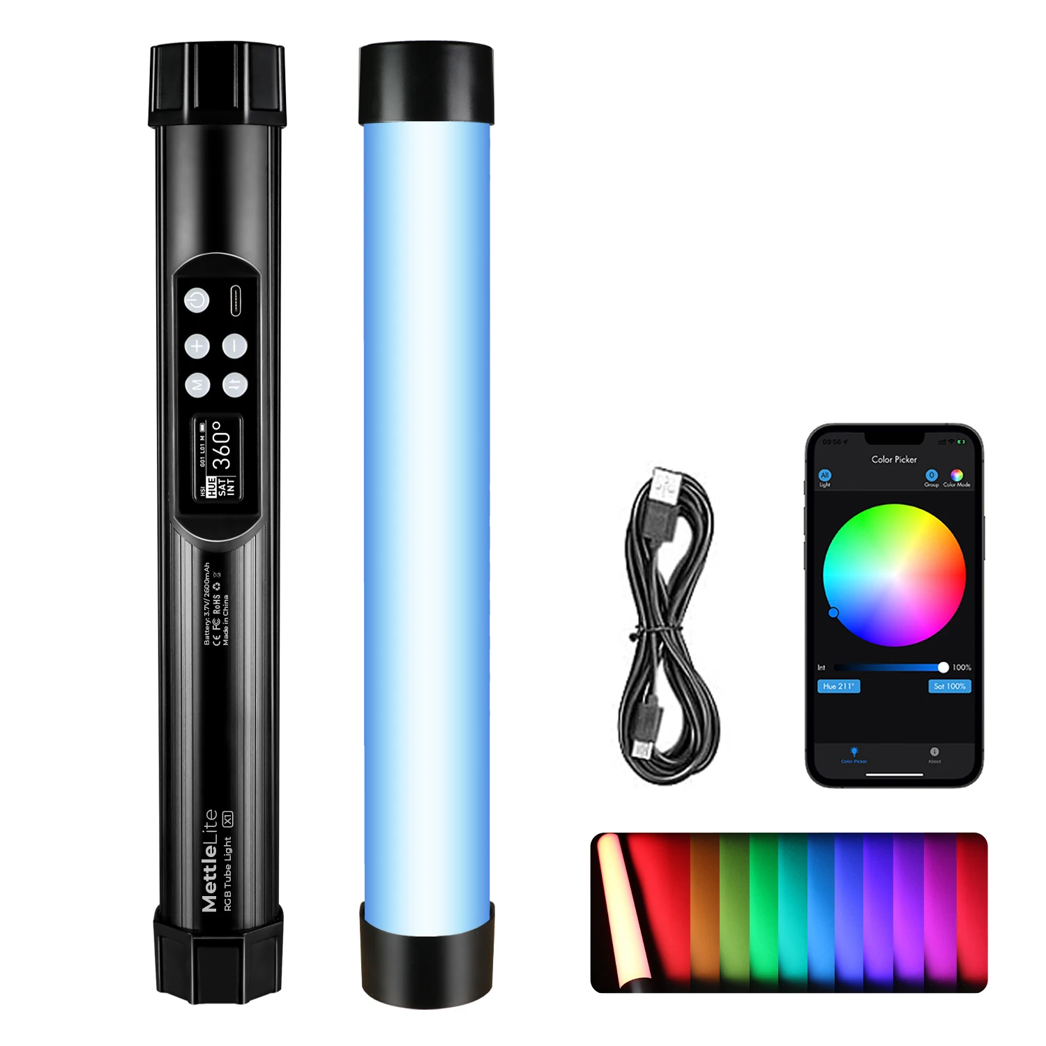 Mettle TLX1 RGB LED Video Tube Light, 360 Full Color Portable On Camera Video Light with App Control