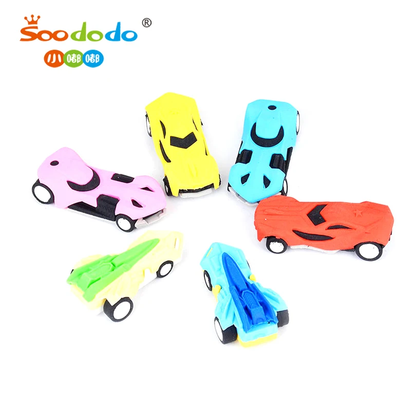 Wholesale Novelty Kids Cartoon Rubber Eraser Fancy Cute Pencil TPR 3D Puzzle Motorcycle Race Cars Shape Eraser