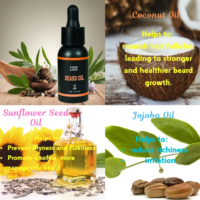 Custom Logo Men Grooming Product ODM Beard Oil Kit Natural Coconut Oil