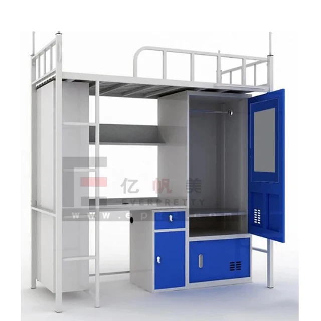 School furniture supplier adult stainless steel dormitory metal bunk bed with computer desk Student School Bed University