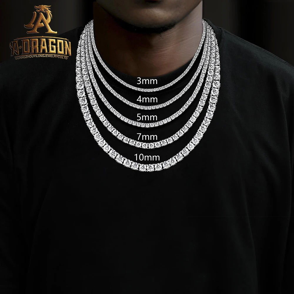 Factory Direct  Hip Hop Iced Out Jewelry s925 3mm Loose Synthetic Gemstones Moissanite Diamond Tennis Necklace
