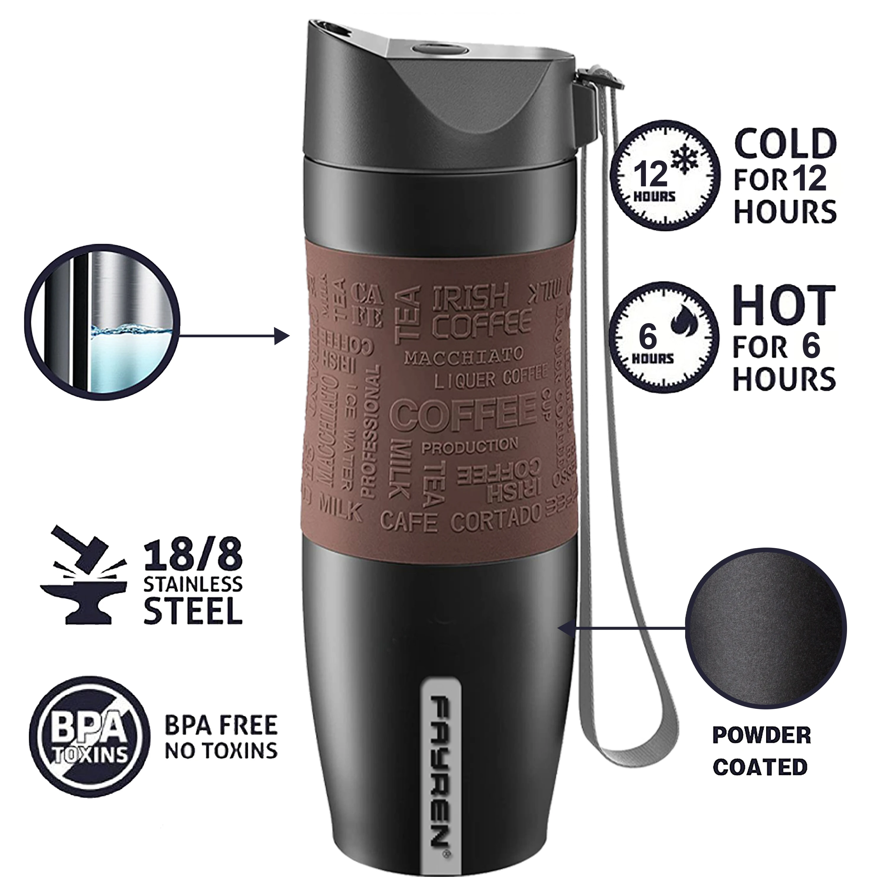 Manufacturer Well Made Insulated Cup With Press Lid 100% Leak-proof Double Wall 304 Stainless Steel Travel Mug With Handle Rope