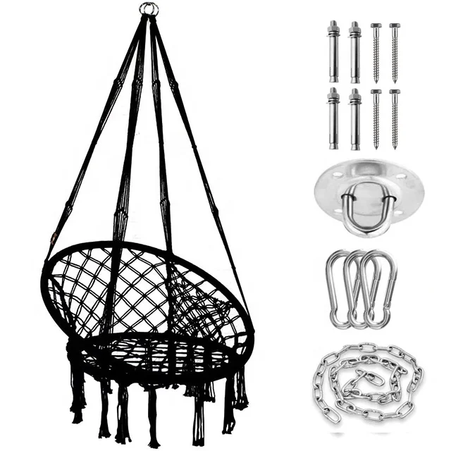 Hammock Chair Macrame Swing patio swings Hanging Cotton Rope Hammock Chair Swing for Indoor and Outdoor Use