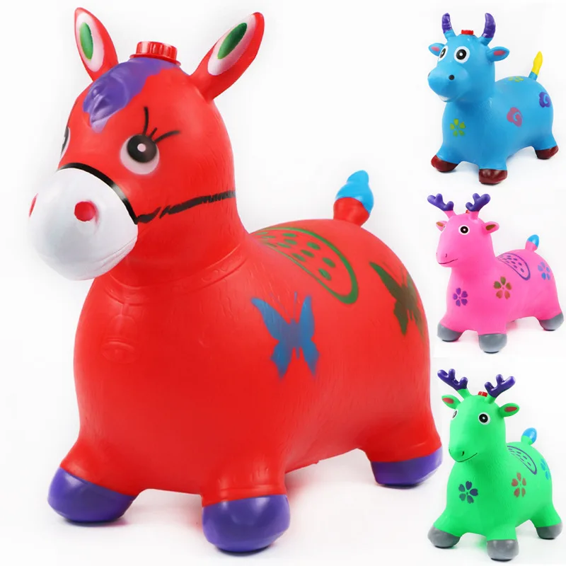 
children riding inflatable jumping horse toy 