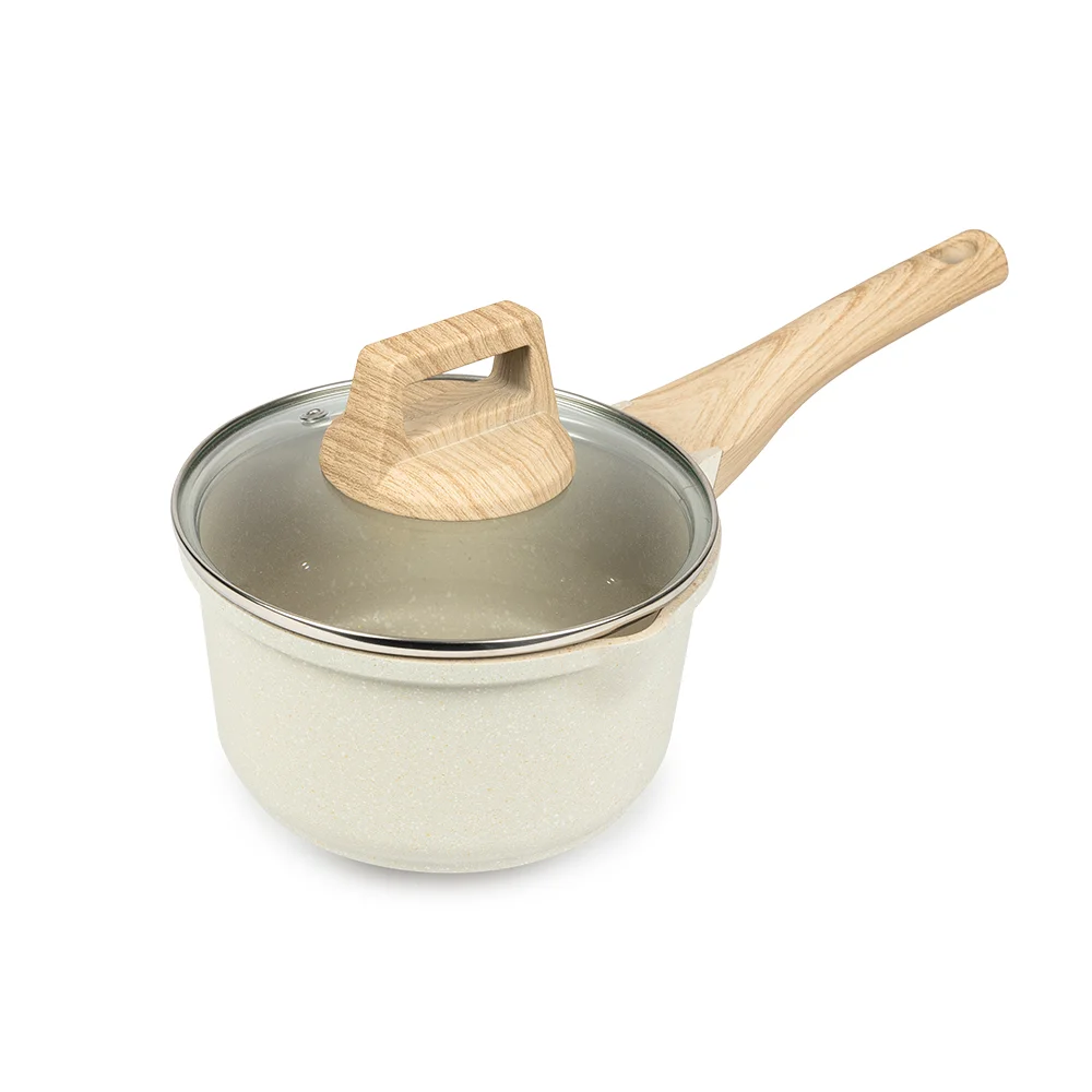 Custom good quality 9pcs cream cookware set nonstick induction bakelite handle