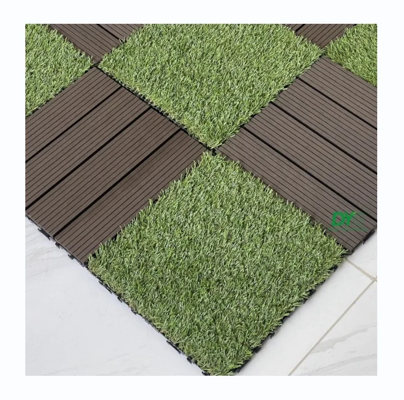30cm High density Green Patchwork Artificial Grass Carpet Interlocking Turf Decking Tiles for Outdoor Soccer Faux Grass Floor