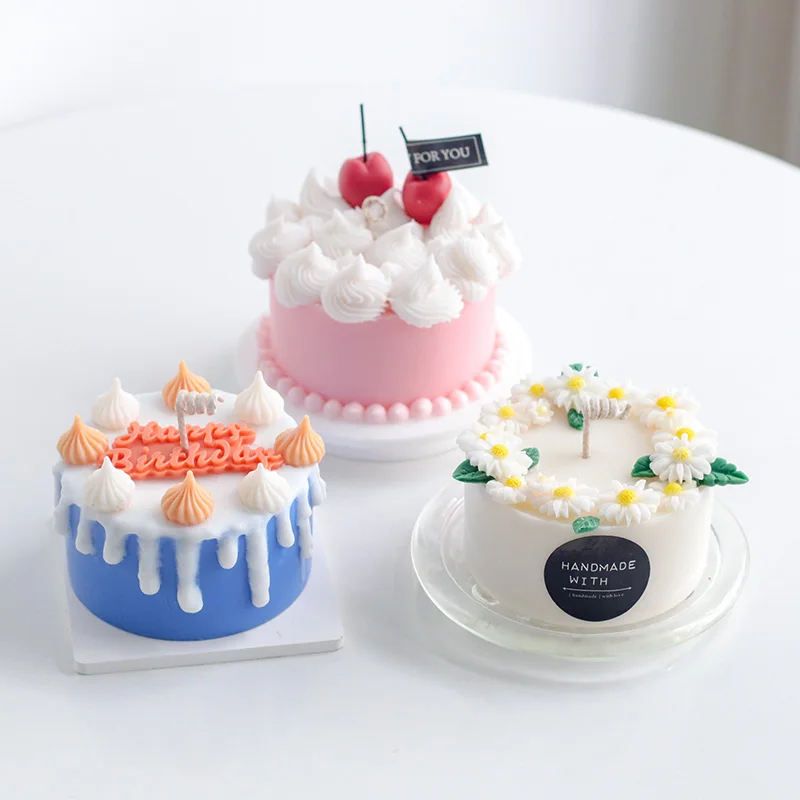 
Four-inch round cake aromatherapy candle diy Western pastry baking emulational fruit birthday candle making silicone mold 
