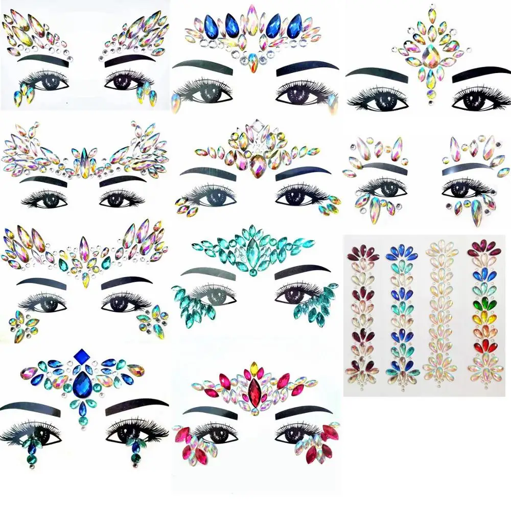 
rhinestone gel body crystal jewels face sticker for decor 