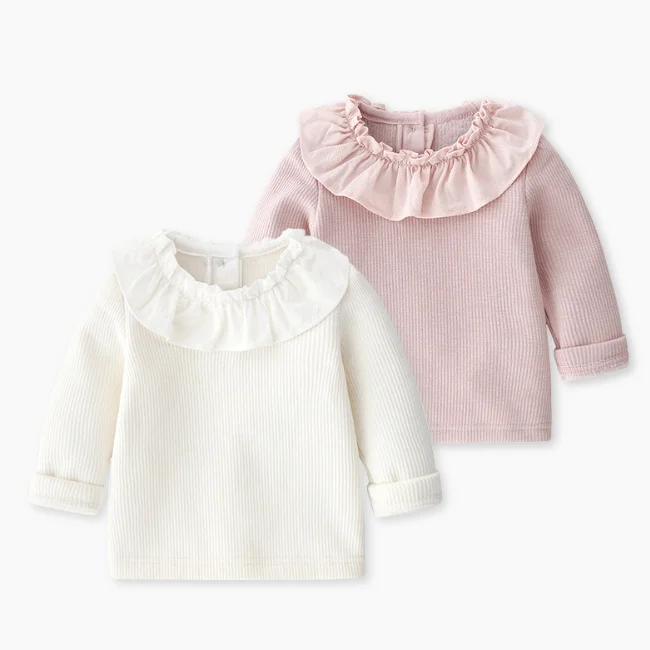 PHB 30247 ruffle collar plain design baby kids girl long sleeve shirt