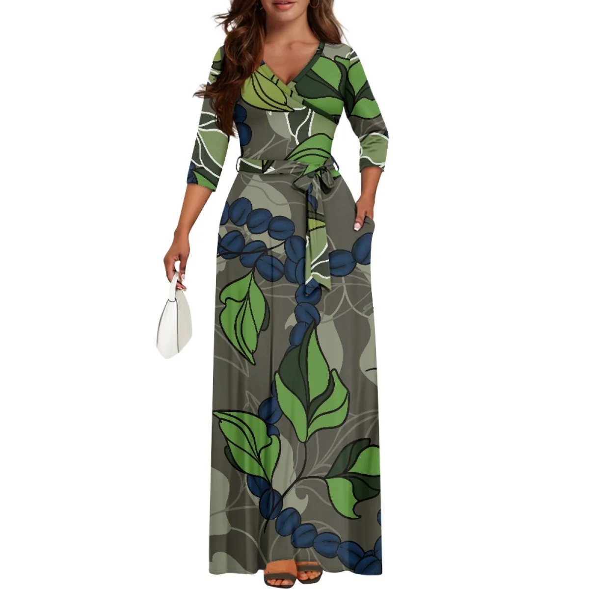 Custom Clothing Manufacturers Womens Clothing Summer Vibes Puakenikeni Printing Ladies Loose V-Neck Long Skirt Print On Demand