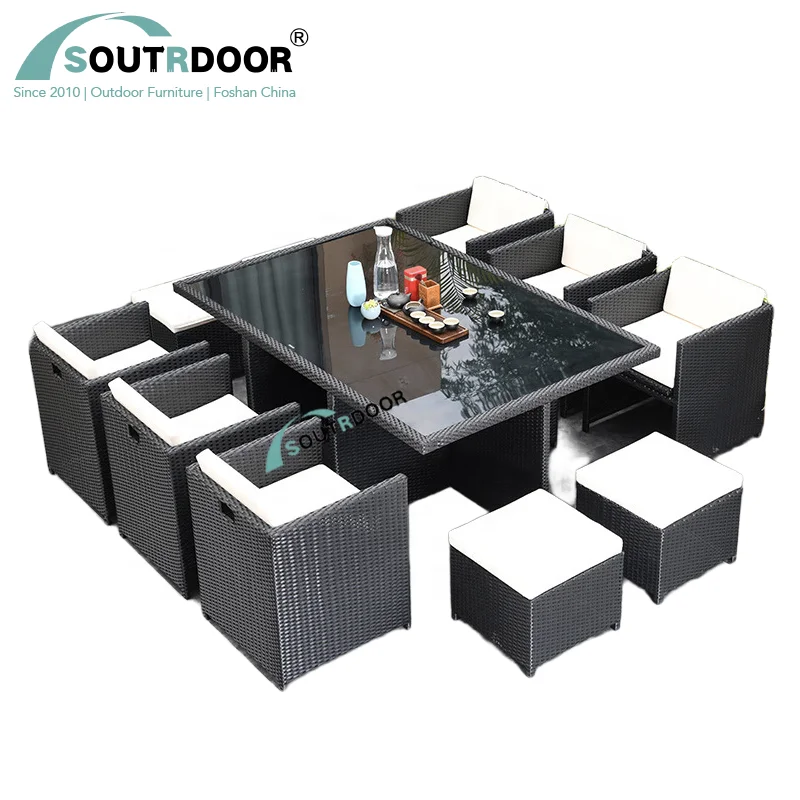 Popular outdoor garden patio dining cubic set outdoor table set commercial outdoor sitting furniture for 10 peoples