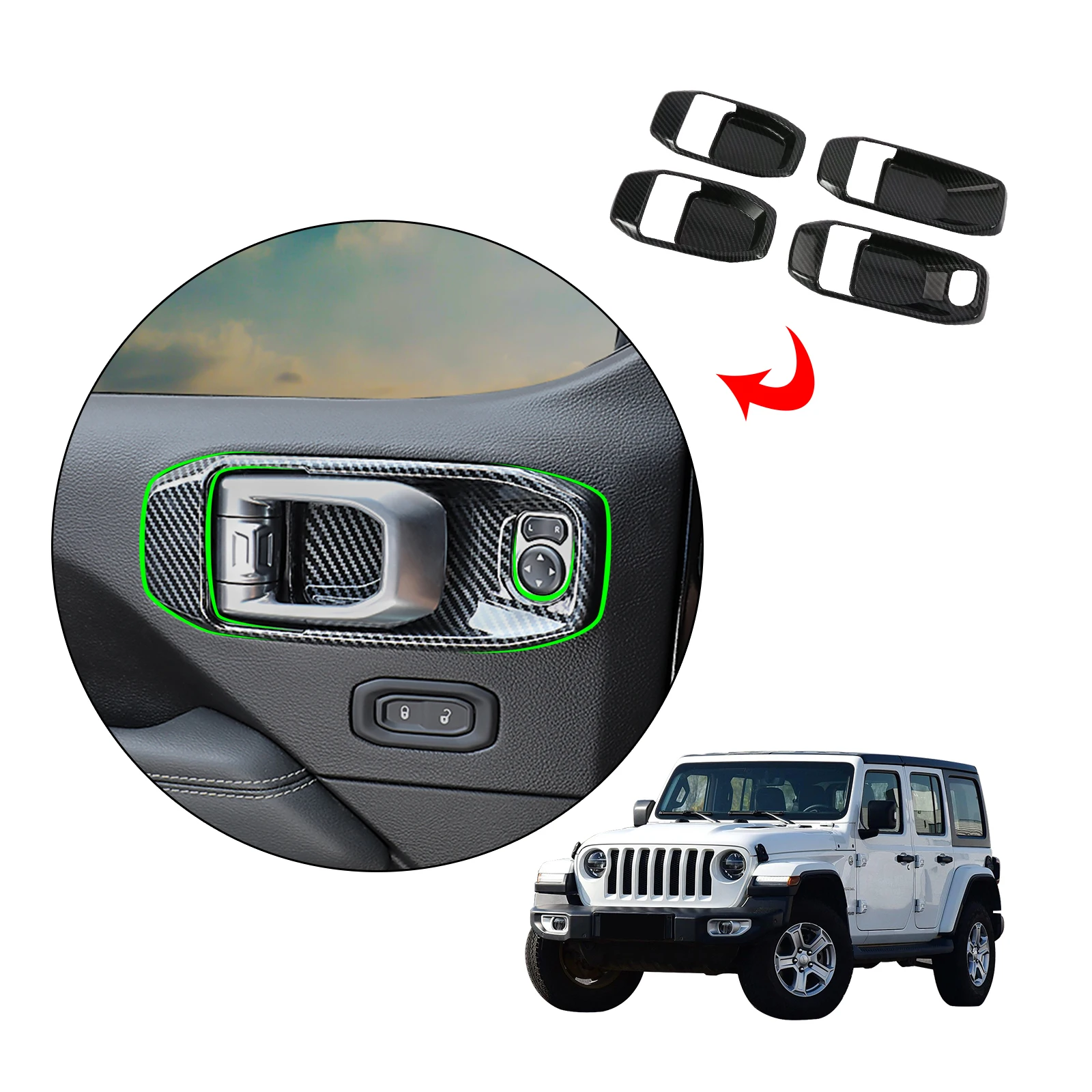 ABS углеродное волокно внутреннее украшение боковая внутренняя дверная ручка молдинг протектор крышка наклейка чаша Trims для Jeep Wrangler 2018