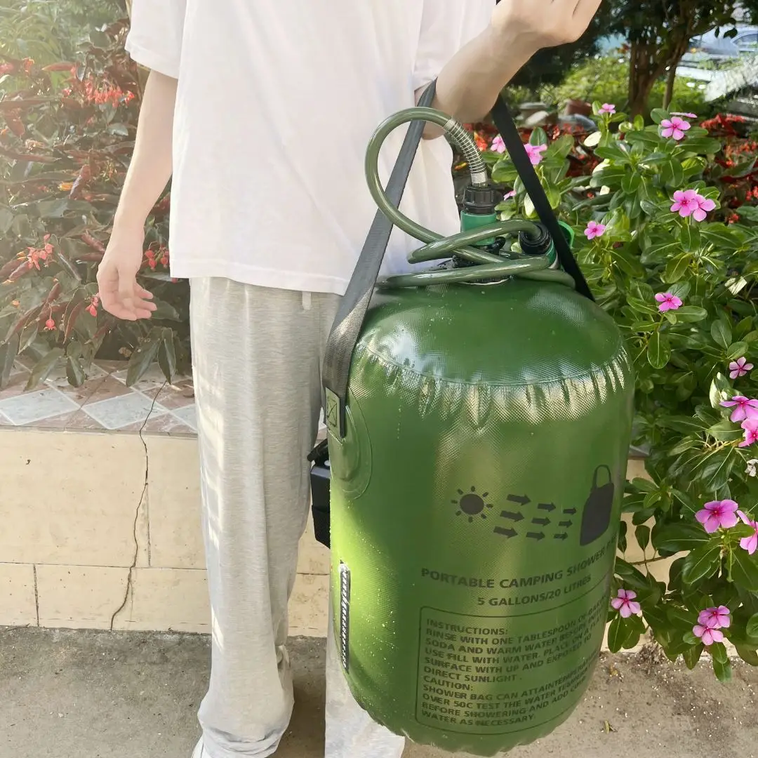 5 Gallons/20L Camping Beach Swimming Solar Heating Camping Shower Bag with Removable Hose & On-Off Switchable Shower Head
