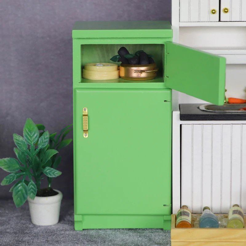 1:12 doll house dollhouse mini furniture miniature model kitchen scene play house green refrigerator