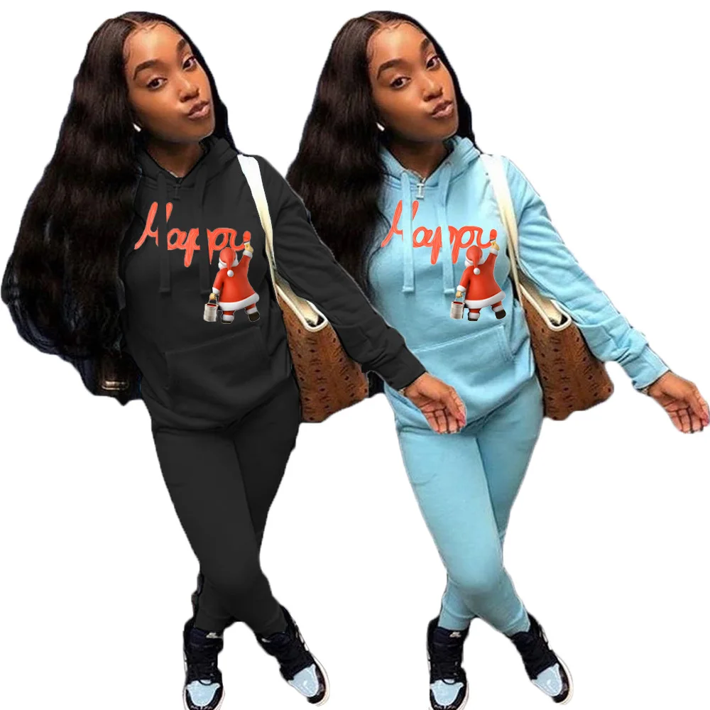 Bunny BN-9077V New Style Long Sleeve Christmas Santa Claus Hoodie Two 2 Piece Set Fall For Women Clothing