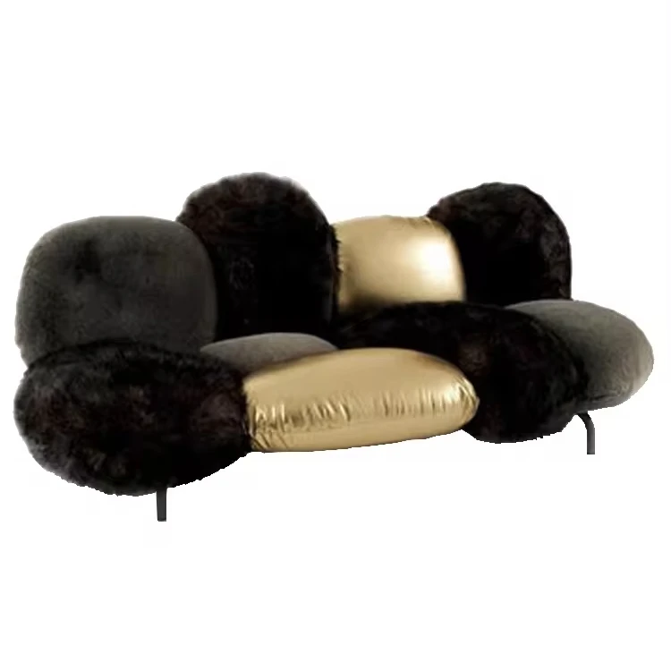 Light luxury three-person sofa small living room simple modern flocking plush fabric sofa