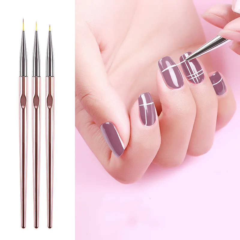 Rose Gold Nail Tools Drawing Flower Pen 7 9 11mm 3 pcs Nail Art Liner Brush Set