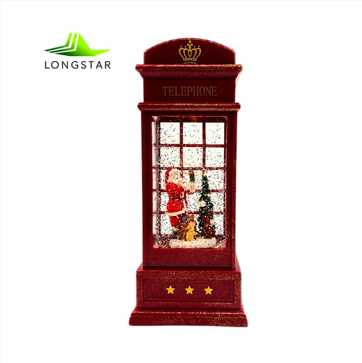 2024 The Wholesale Christmas Decoration Telephone Booth Snow Globe Musical Light LED Lantern With Music