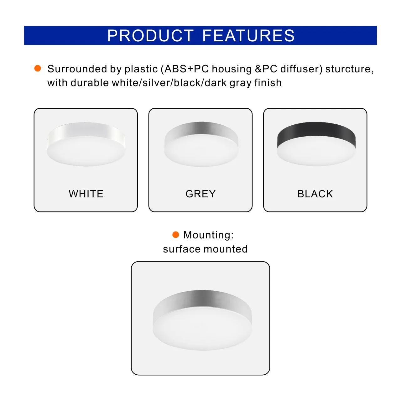 3-year warranty PC IP65 21W High Lumen Round lighting Surface Mounted LED Ceiling Light Modern kitchen lamp ceiling