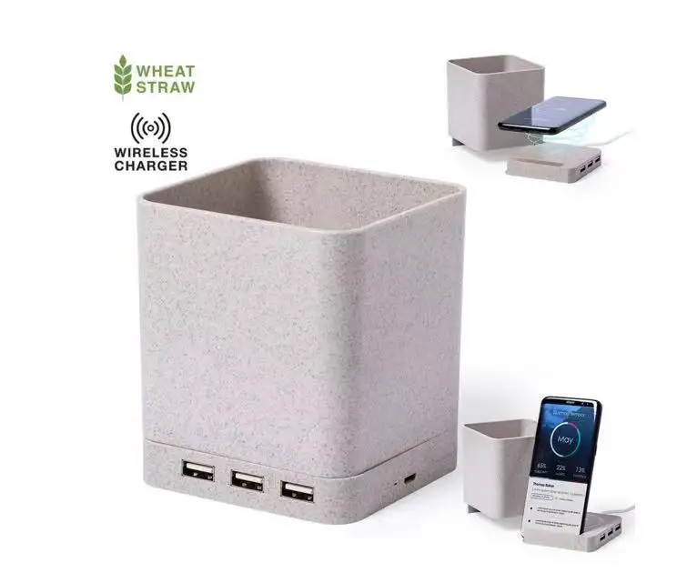 New Arrival Biodegradable Recycled material portable Pen holder HUB wireless charger for home office