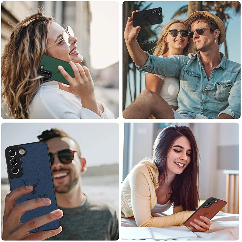 Luxury Deer Design PU Leather Back Cover Soft TPU Bumper Phone Case For Samsung Galaxy S22 Ultra S21 A51 A71 A72 A52 A32 A53